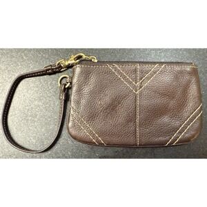 Fossil Brown Leather Wristlet Wallet Zipper Pouch Clutch Gold Hardware